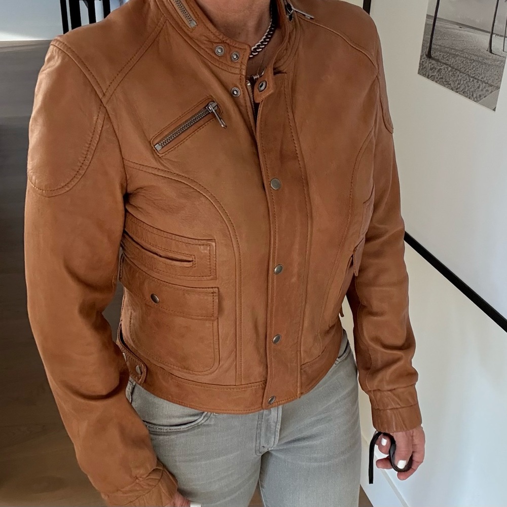 Tan Leather bomber Jacket for Women